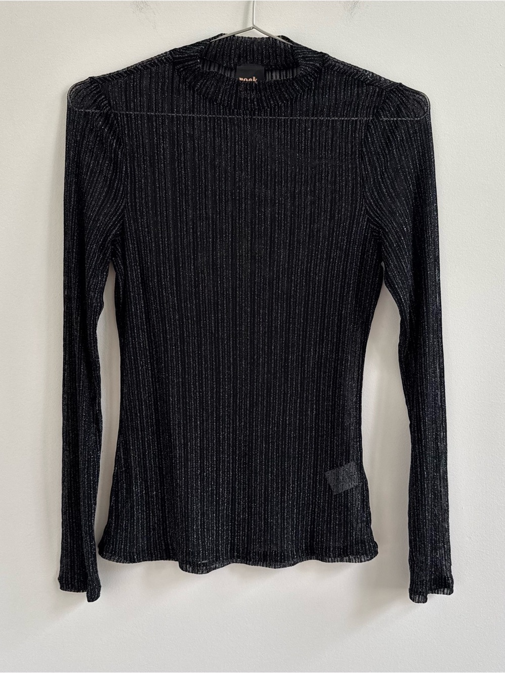 Reitmans Black Metallic Ribbed Long-Sleeve Top